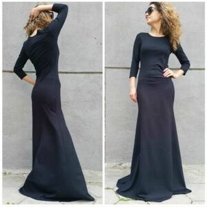 Long Sleeve Stretch Cotton Maxi Dress
